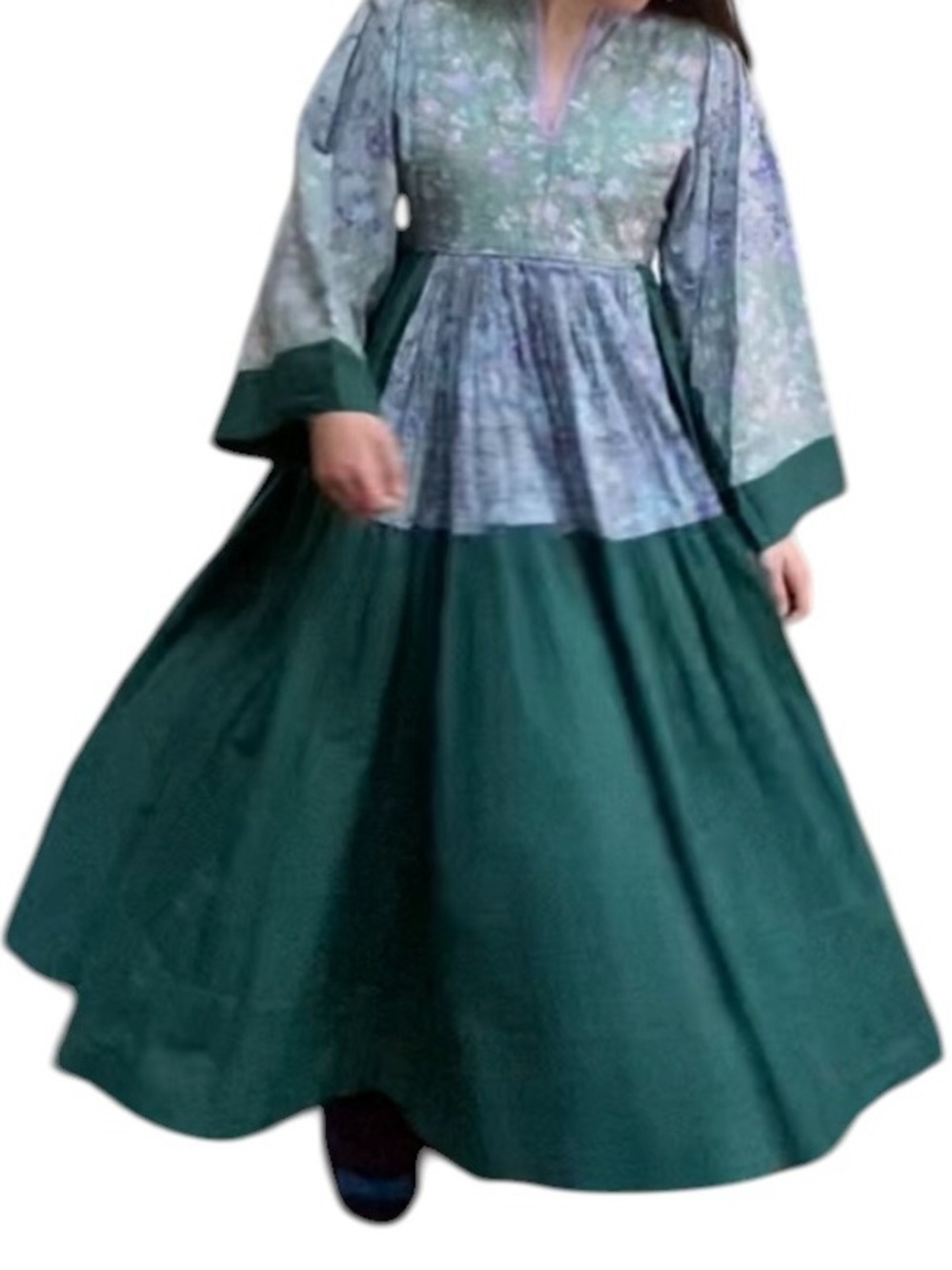 Vintage Quilted Peasant Prairie Homesteader Dress Cotton Full Skirt Floral S 6 8
